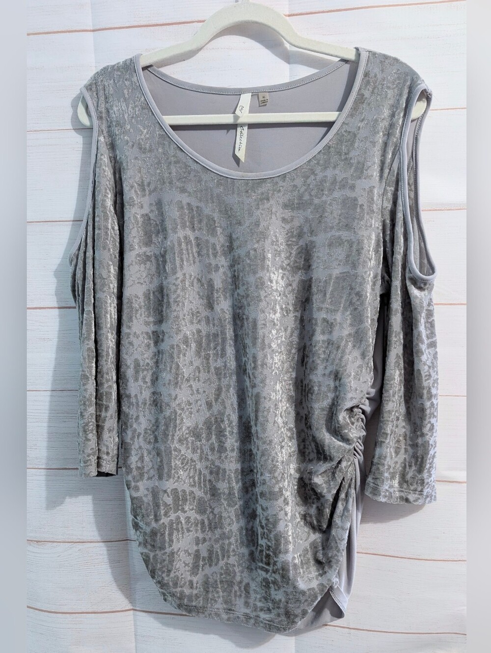 NY Collection Silver-Gray Velvet Cold-Shoulder Scoop Neck Top Size XL